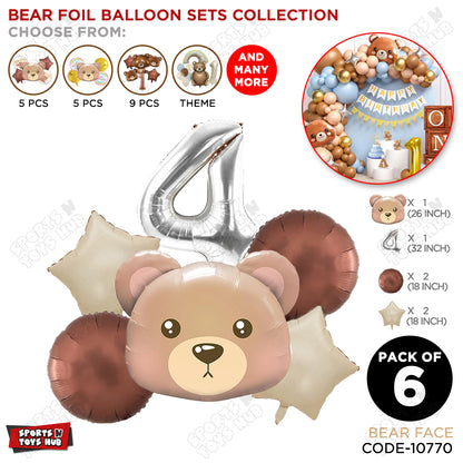 Jungle Safari Bear Face Pack Of 6 Foil Balloon Set