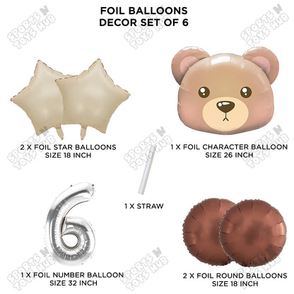 Jungle Safari Bear Face Pack Of 6 Foil Balloon Set