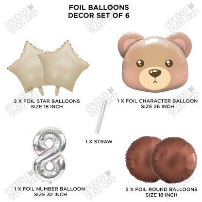 Jungle Safari Bear Face Pack Of 6 Foil Balloon Set