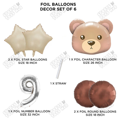 Jungle Safari Bear Face Pack Of 6 Foil Balloon Set