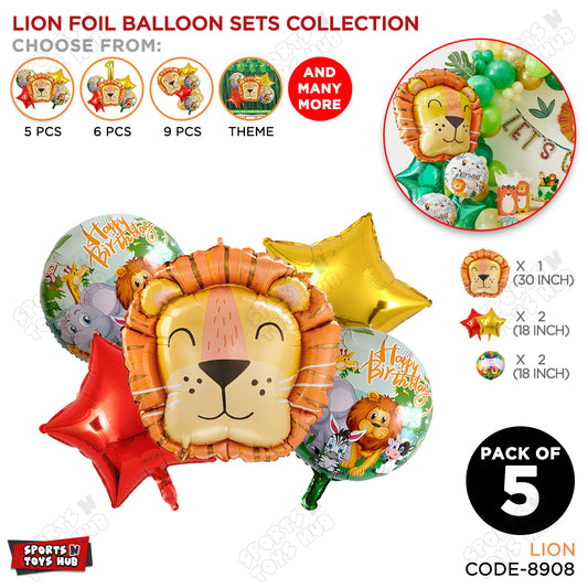 Lion Jungle Safari Pack Of 5 Foil Balloon Set
