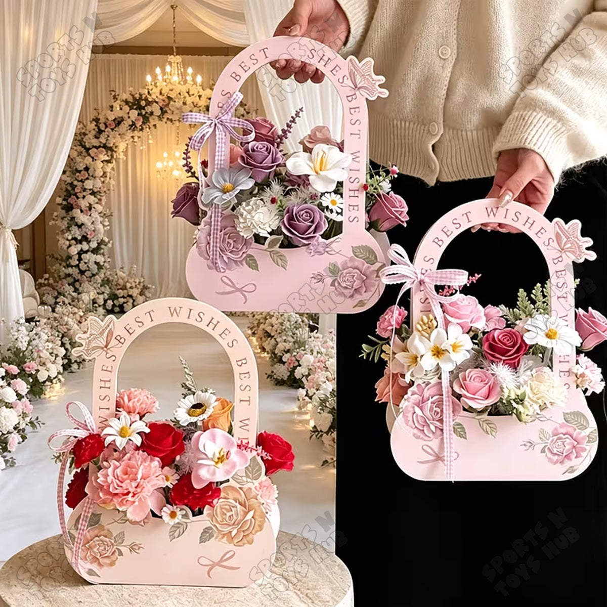 Foldable Vintage Bloom Flower Bag – Elegant Floral Gift Bag | Collapsible Flower Bouquet Holder, Premium Rose Packaging Box for Weddings, Birthdays