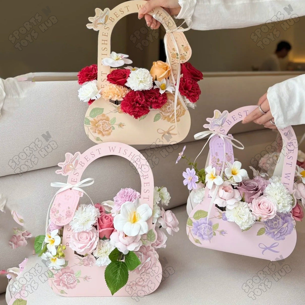 Foldable Vintage Bloom Flower Bag – Elegant Floral Gift Bag | Collapsible Flower Bouquet Holder, Premium Rose Packaging Box for Weddings, Birthdays