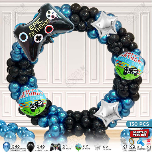 Game Controller Foil Balloon Set Arch Theme - Blue & Black