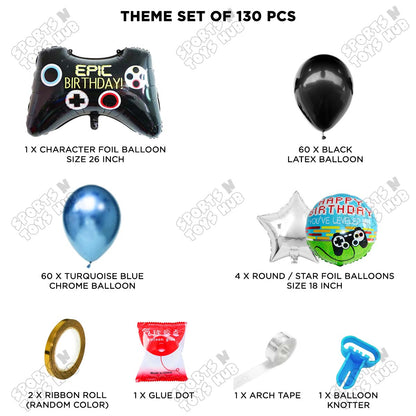 Game Controller Foil Balloon Set Arch Theme - Blue & Black