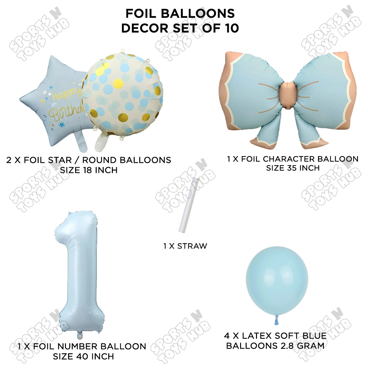 Pastel Matte Blue Bow Foil Balloons Pack of 10 – Baby Shower, Birthday Party & Baby Boy Decoration Supplies
