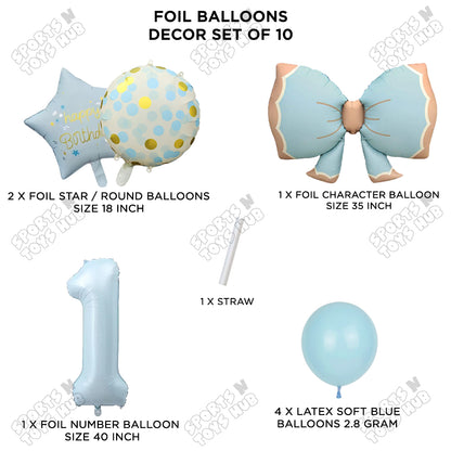 Pastel Matte Blue Bow Foil Balloons Pack of 10 – Baby Shower, Birthday Party & Baby Boy Decoration Supplies