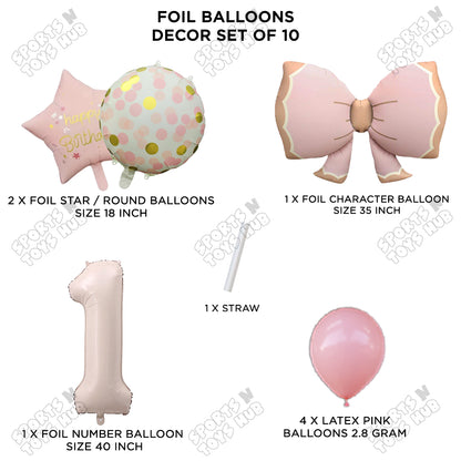 Pastel Matte Pink Bow Foil Balloons Pack of 10 – Baby Shower, Birthday Party & Baby Boy Decoration Supplies