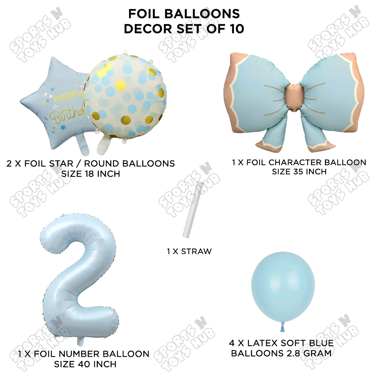 Pastel Matte Blue Bow Foil Balloons Pack of 10 – Baby Shower, Birthday Party & Baby Boy Decoration Supplies