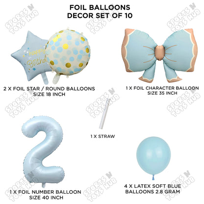 Pastel Matte Blue Bow Foil Balloons Pack of 10 – Baby Shower, Birthday Party & Baby Boy Decoration Supplies