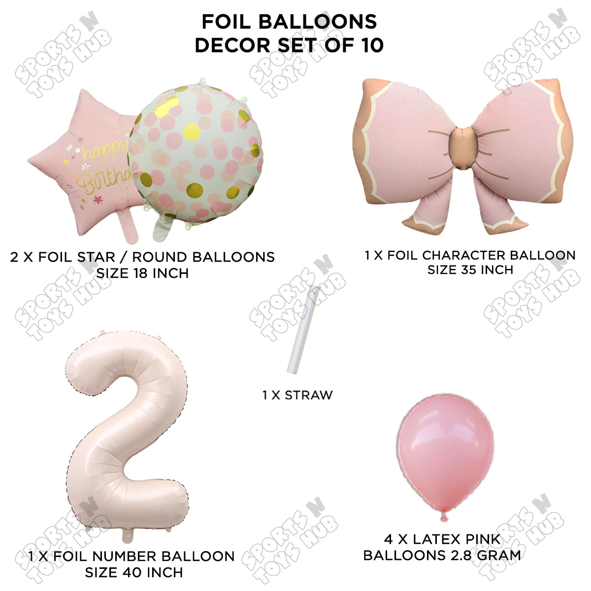 Pastel Matte Pink Bow Foil Balloons Pack of 10 – Baby Shower, Birthday Party & Baby Boy Decoration Supplies
