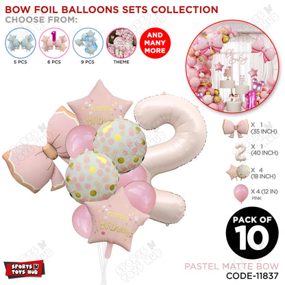 Pastel Matte Pink Bow Foil Balloons Pack of 10 – Baby Shower, Birthday Party & Baby Boy Decoration Supplies
