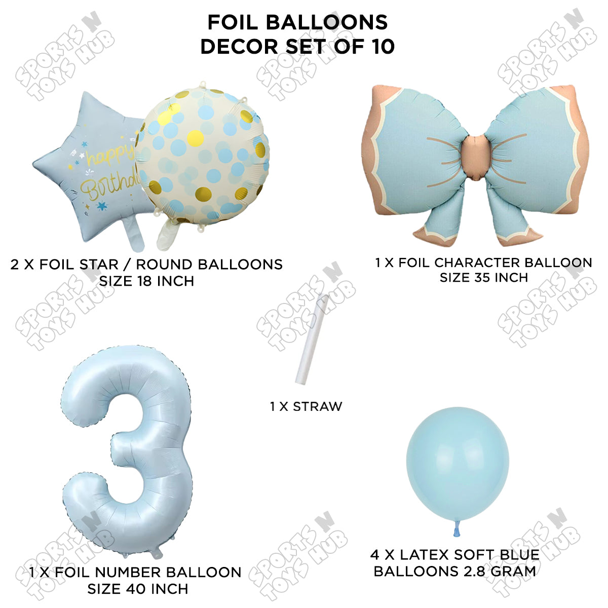 Pastel Matte Blue Bow Foil Balloons Pack of 10 – Baby Shower, Birthday Party & Baby Boy Decoration Supplies