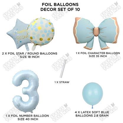 Pastel Matte Blue Bow Foil Balloons Pack of 10 – Baby Shower, Birthday Party & Baby Boy Decoration Supplies