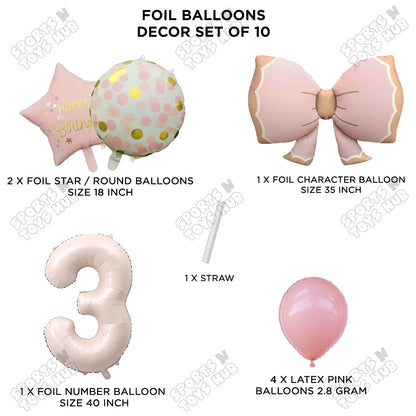 Pastel Matte Pink Bow Foil Balloons Pack of 10 – Baby Shower, Birthday Party & Baby Boy Decoration Supplies