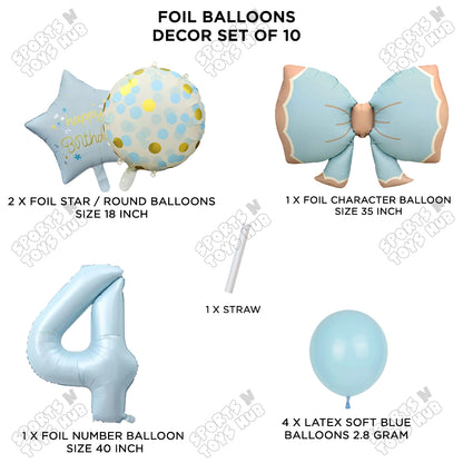 Pastel Matte Blue Bow Foil Balloons Pack of 10 – Baby Shower, Birthday Party & Baby Boy Decoration Supplies