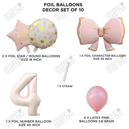 Pastel Matte Pink Bow Foil Balloons Pack of 10 – Baby Shower, Birthday Party & Baby Boy Decoration Supplies