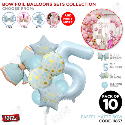Pastel Matte Blue Bow Foil Balloons Pack of 10 – Baby Shower, Birthday Party & Baby Boy Decoration Supplies
