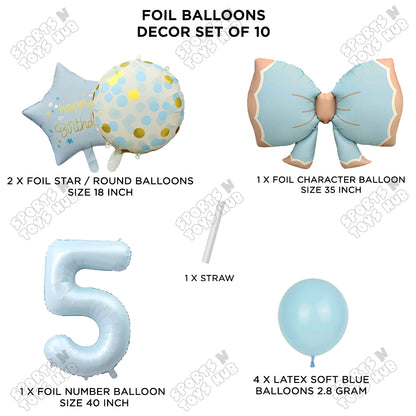 Pastel Matte Blue Bow Foil Balloons Pack of 10 – Baby Shower, Birthday Party & Baby Boy Decoration Supplies