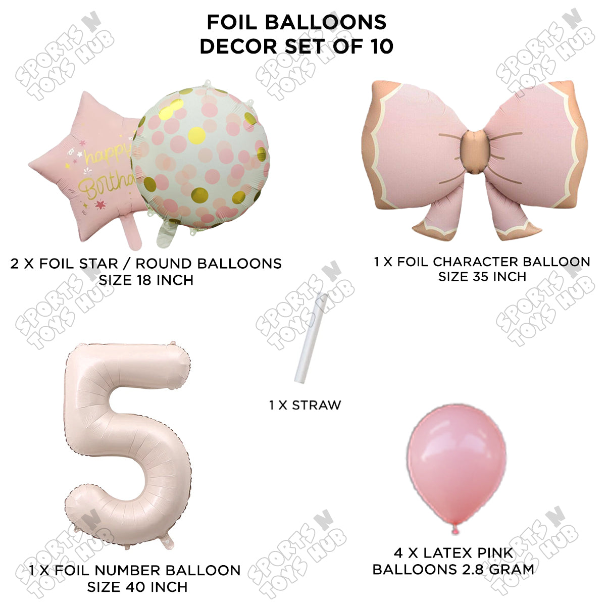 Pastel Matte Pink Bow Foil Balloons Pack of 10 – Baby Shower, Birthday Party & Baby Boy Decoration Supplies