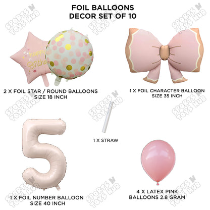 Pastel Matte Pink Bow Foil Balloons Pack of 10 – Baby Shower, Birthday Party & Baby Boy Decoration Supplies