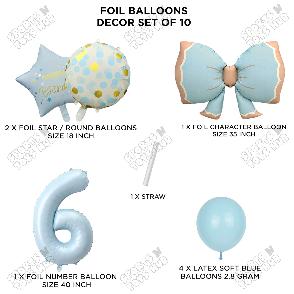 Pastel Matte Blue Bow Foil Balloons Pack of 10 – Baby Shower, Birthday Party & Baby Boy Decoration Supplies