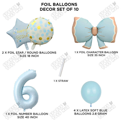 Pastel Matte Blue Bow Foil Balloons Pack of 10 – Baby Shower, Birthday Party & Baby Boy Decoration Supplies