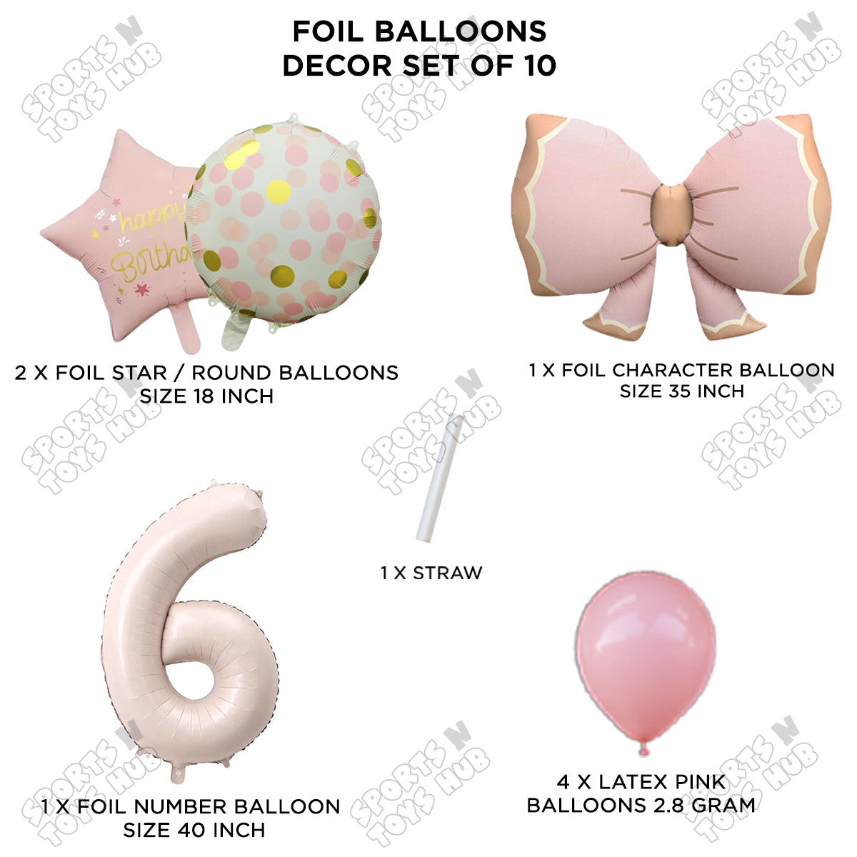 Pastel Matte Pink Bow Foil Balloons Pack of 10 – Baby Shower, Birthday Party & Baby Boy Decoration Supplies