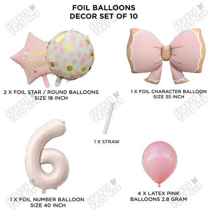 Pastel Matte Pink Bow Foil Balloons Pack of 10 – Baby Shower, Birthday Party & Baby Boy Decoration Supplies