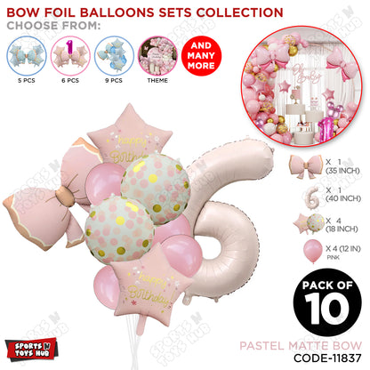 Pastel Matte Pink Bow Foil Balloons Pack of 10 – Baby Shower, Birthday Party & Baby Boy Decoration Supplies