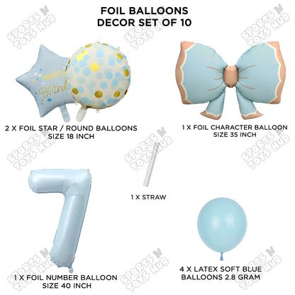 Pastel Matte Blue Bow Foil Balloons Pack of 10 – Baby Shower, Birthday Party & Baby Boy Decoration Supplies