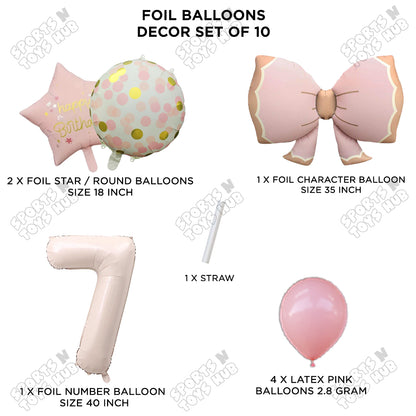 Pastel Matte Pink Bow Foil Balloons Pack of 10 – Baby Shower, Birthday Party & Baby Boy Decoration Supplies