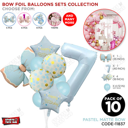Pastel Matte Blue Bow Foil Balloons Pack of 10 – Baby Shower, Birthday Party & Baby Boy Decoration Supplies