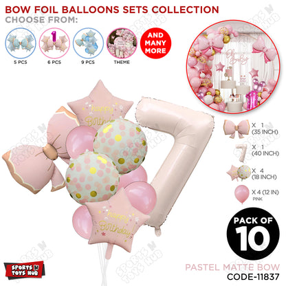 Pastel Matte Pink Bow Foil Balloons Pack of 10 – Baby Shower, Birthday Party & Baby Boy Decoration Supplies