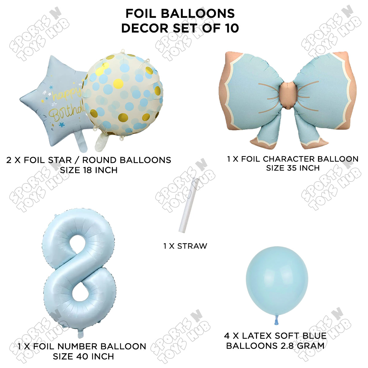 Pastel Matte Blue Bow Foil Balloons Pack of 10 – Baby Shower, Birthday Party & Baby Boy Decoration Supplies