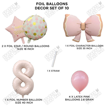 Pastel Matte Pink Bow Foil Balloons Pack of 10 – Baby Shower, Birthday Party & Baby Boy Decoration Supplies