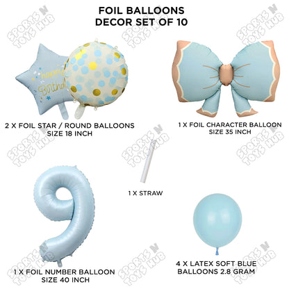 Pastel Matte Blue Bow Foil Balloons Pack of 10 – Baby Shower, Birthday Party & Baby Boy Decoration Supplies
