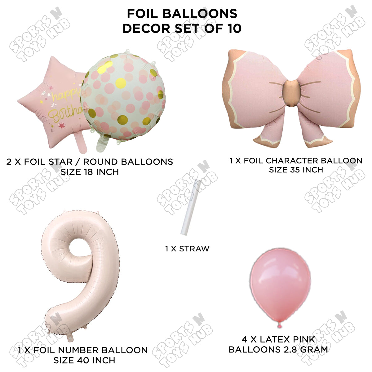 Pastel Matte Pink Bow Foil Balloons Pack of 10 – Baby Shower, Birthday Party & Baby Boy Decoration Supplies