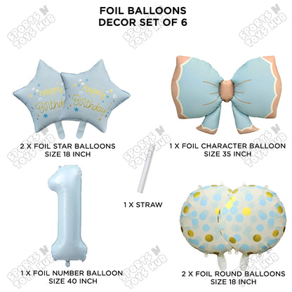 Pastel Matte Blue Color Bow Pack Of 6 Foil Balloon Set