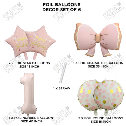 Pastel Matte Pink Color Bow Pack Of 6 Foil Balloon Set