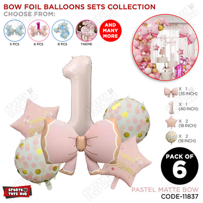 Pastel Matte Pink Color Bow Pack Of 6 Foil Balloon Set