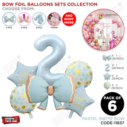 Pastel Matte Blue Color Bow Pack Of 6 Foil Balloon Set