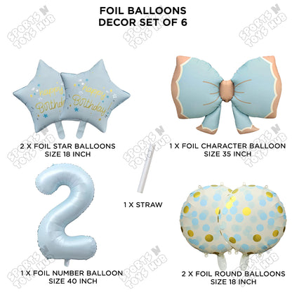 Pastel Matte Blue Color Bow Pack Of 6 Foil Balloon Set
