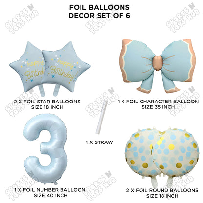 Pastel Matte Blue Color Bow Pack Of 6 Foil Balloon Set