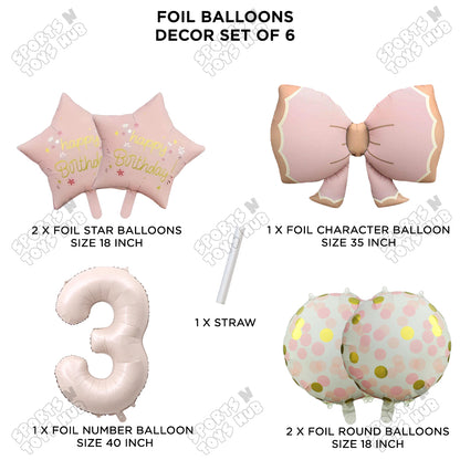 Pastel Matte Pink Color Bow Pack Of 6 Foil Balloon Set