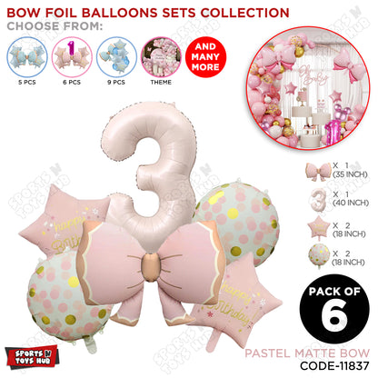 Pastel Matte Pink Color Bow Pack Of 6 Foil Balloon Set