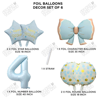 Pastel Matte Blue Color Bow Pack Of 6 Foil Balloon Set