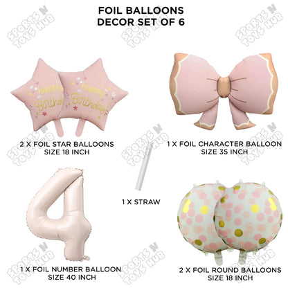 Pastel Matte Pink Color Bow Pack Of 6 Foil Balloon Set