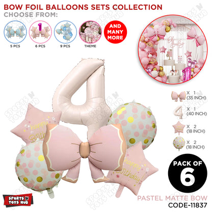 Pastel Matte Pink Color Bow Pack Of 6 Foil Balloon Set