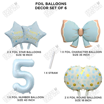 Pastel Matte Blue Color Bow Pack Of 6 Foil Balloon Set